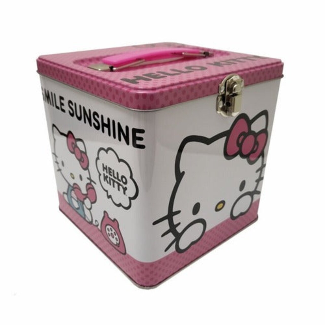 Hello Kitty Stacking Cube Carry All Tin Lunch Box With Handle Durable Storage